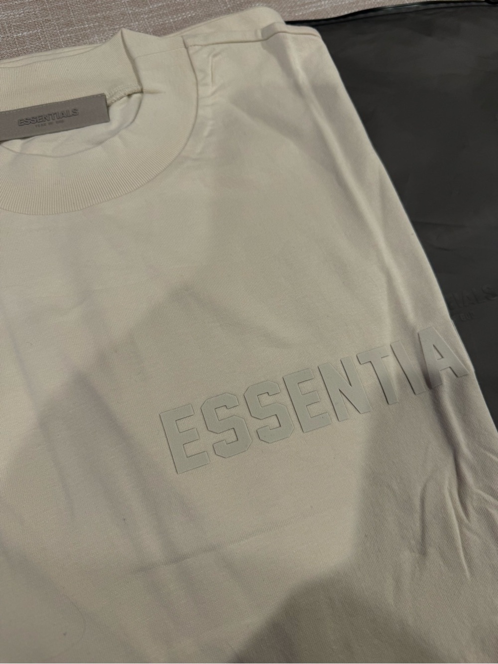 Essentials Cream Raised Logo Short Sleeve Tee